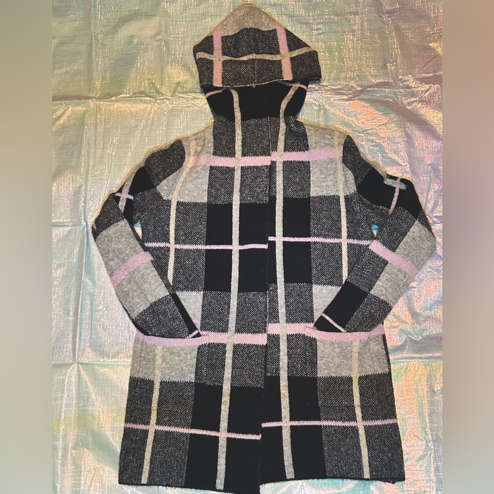 MARLED NAVY, GRAY, LIGHT PINK CARDIGAN SWEATER JACKET WITH HOOD